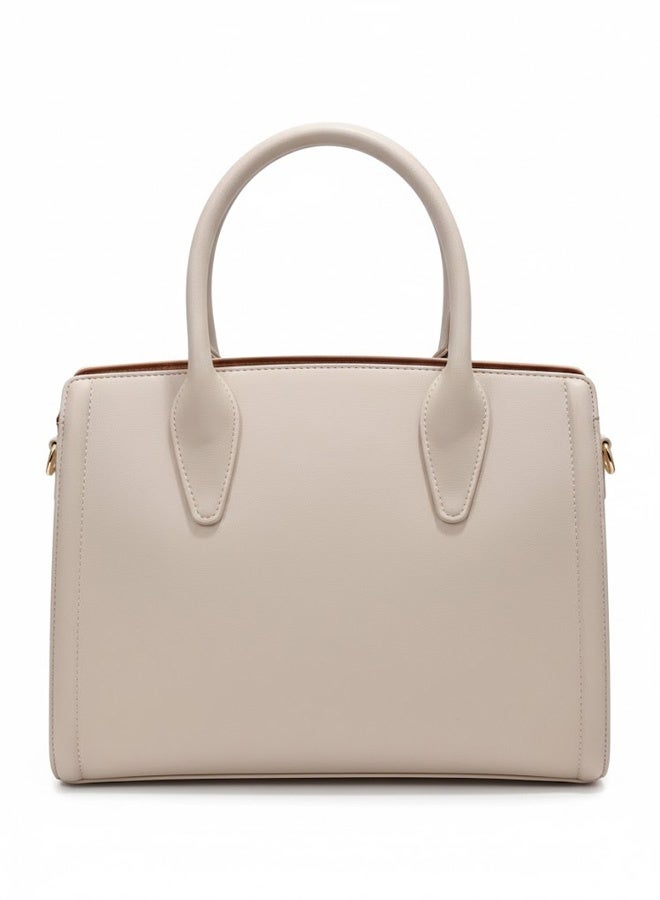 FUMES Women’s Beige Satchel Handbag – Structured Design, Premium Textured Finish, Elegant Everyday Carry